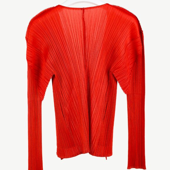 Issey Miyake Pleats Please Rust Red Pleated Open-Front Cardigan - Picture 2 of 8